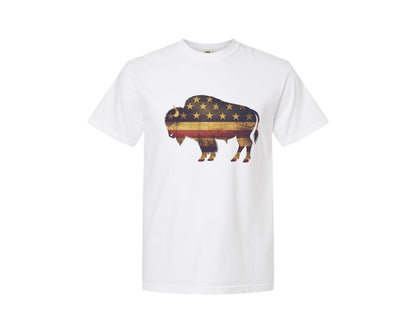 brand:Comfort Colors|color:White|American Bison Patriotic Usa Flag 4 Graphic T-Shirt