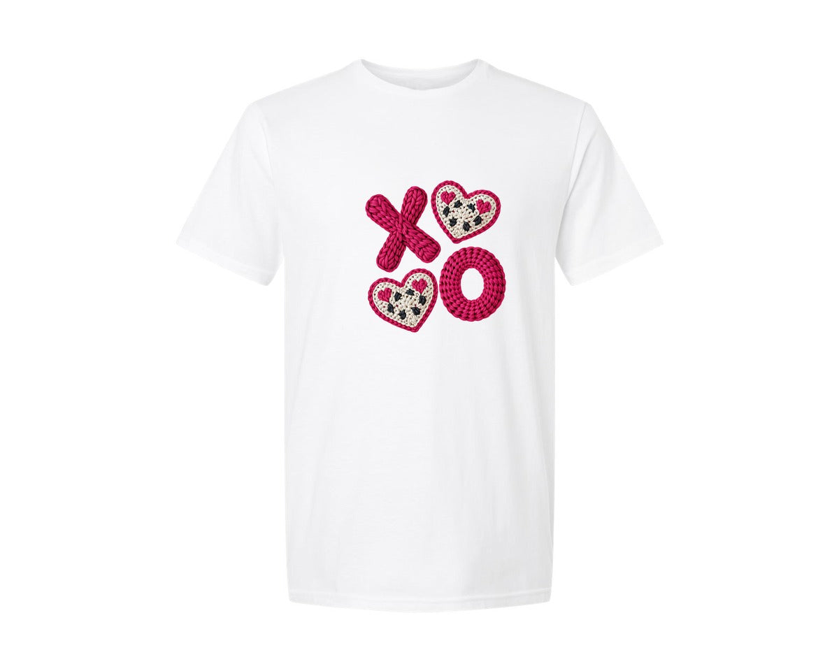 brand:Generic|color:White|Latch Hook Yarn Xoxo Faux Yarn Graphic T-Shirt