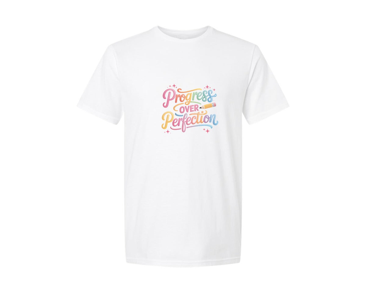 brand:Generic|color:White|Progress Over Perfection Inspirational 2 Graphic T-Shirt