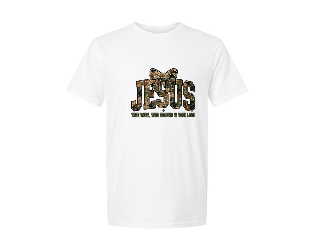 brand:Generic|color:White|The Way The Truth The Life Camo Dtf Graphic T-Shirt