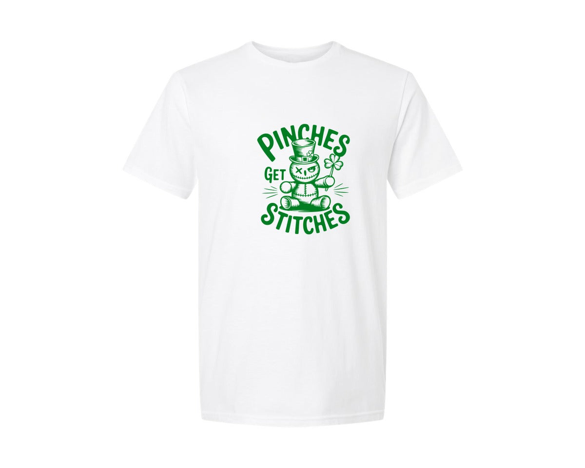 brand:Generic|color:White|Pinches Get Stitches Funny St Patri Graphic T-Shirt