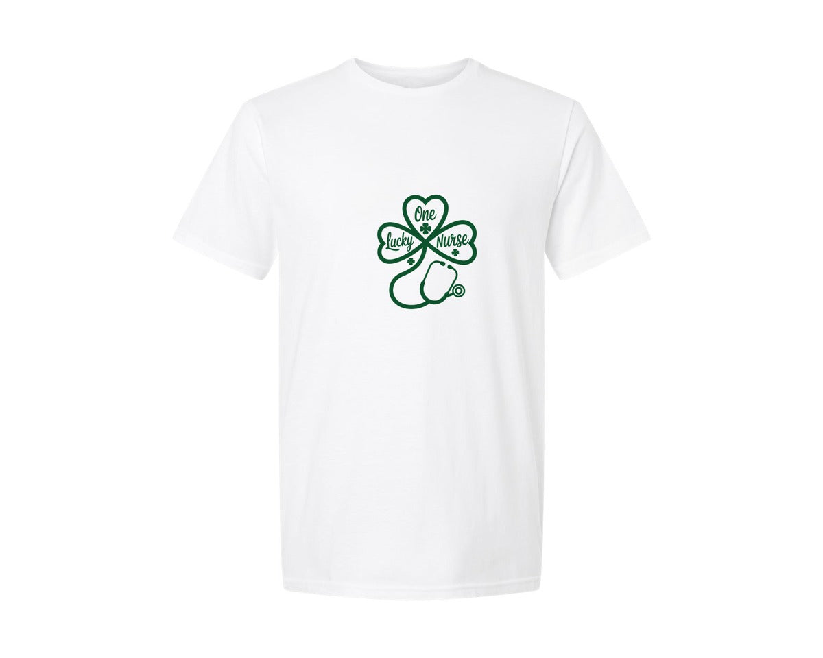 brand:Generic|color:White|One Lucky Nurse St Patricks Day Graphic T-Shirt