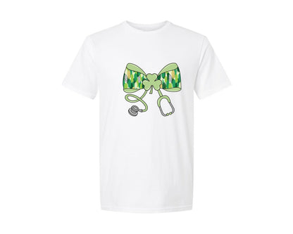 brand:Generic|color:White|St Patricks Day Nurse Bow 5 Graphic T-Shirt