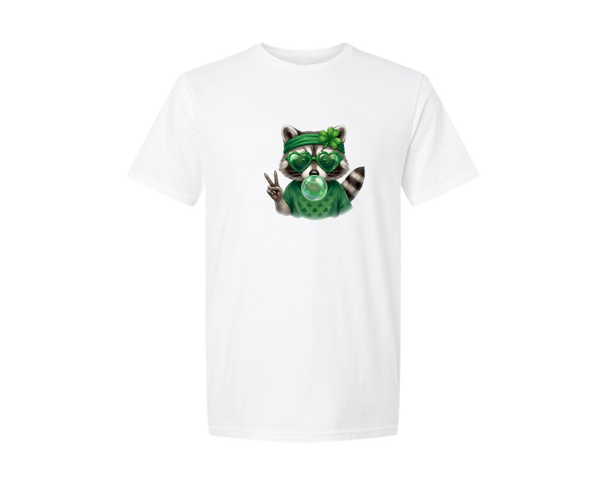 brand:Generic|color:White|Lucky Raccoon St Patricks Day Graphic T-Shirt
