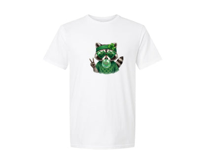 brand:Generic|color:White|Lucky Raccoon St Patricks Day Graphic T-Shirt