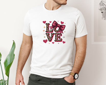 brand:Bella Canvas|color:White|Love Leopard Bow Valentine Design 2 Graphic T-Shirt