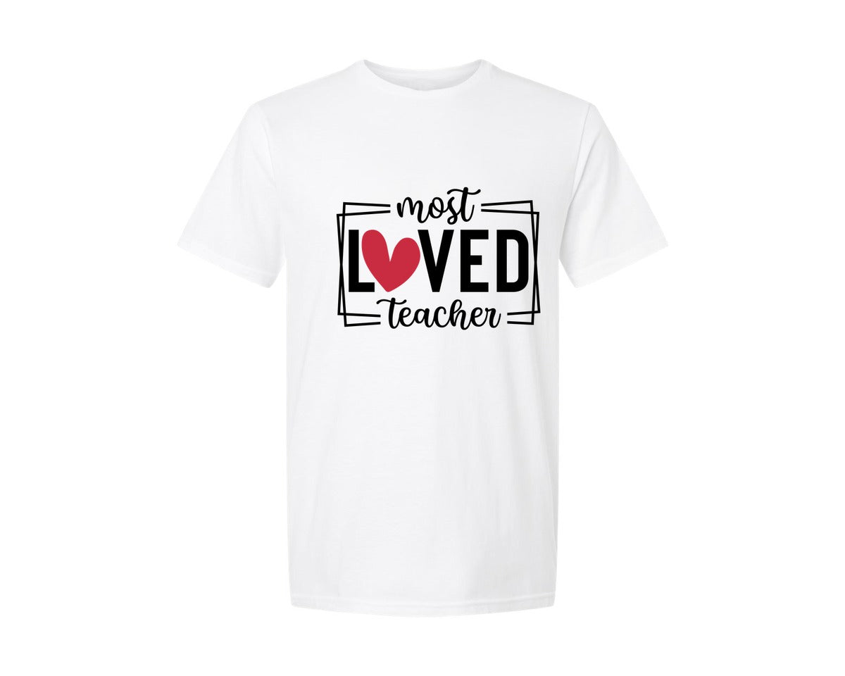 brand:Generic|color:White|Most Loved Teacher Valentine Graphic T-Shirt