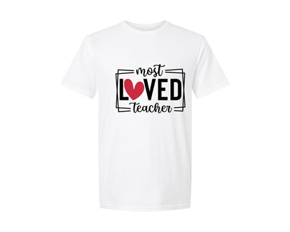 brand:Generic|color:White|Most Loved Teacher Valentine Graphic T-Shirt