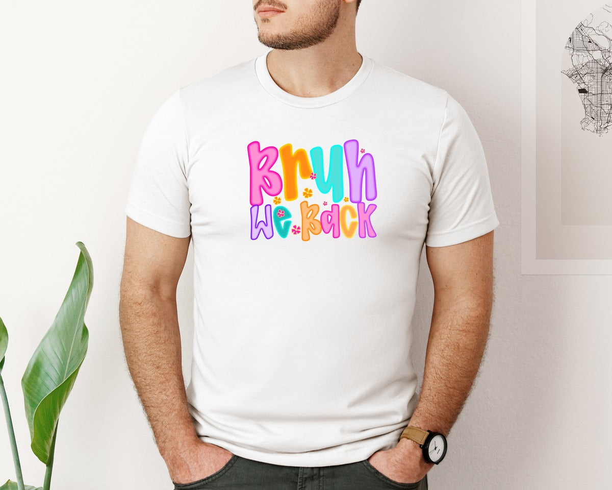 brand:Bella Canvas|color:White|Preppy Bruh We Back Doodle Teacher Graphic T-Shirt