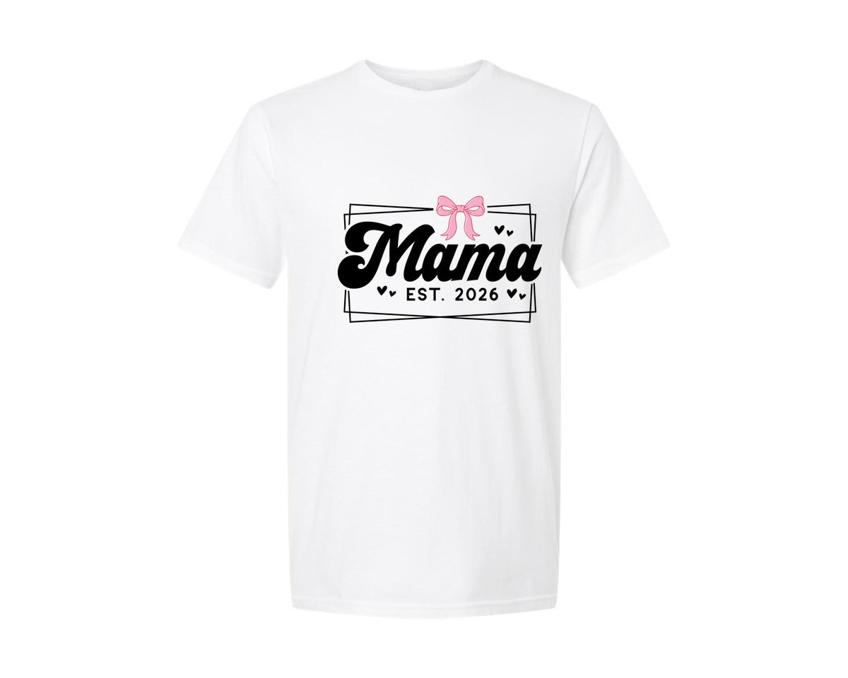 brand:Generic|color:White|Mama Coquette Bow Mama Est 2026 Graphic T-Shirt