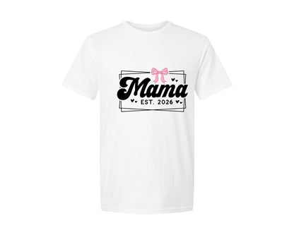 brand:Generic|color:White|Mama Coquette Bow Mama Est 2026 Graphic T-Shirt