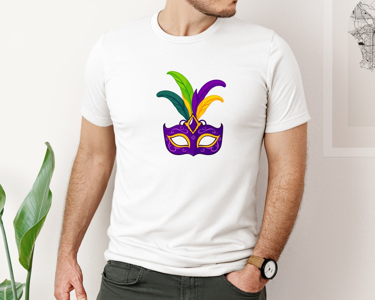 brand:Bella Canvas|color:White|Mardi Gras Mask T Shirt Design 4 Graphic T-Shirt