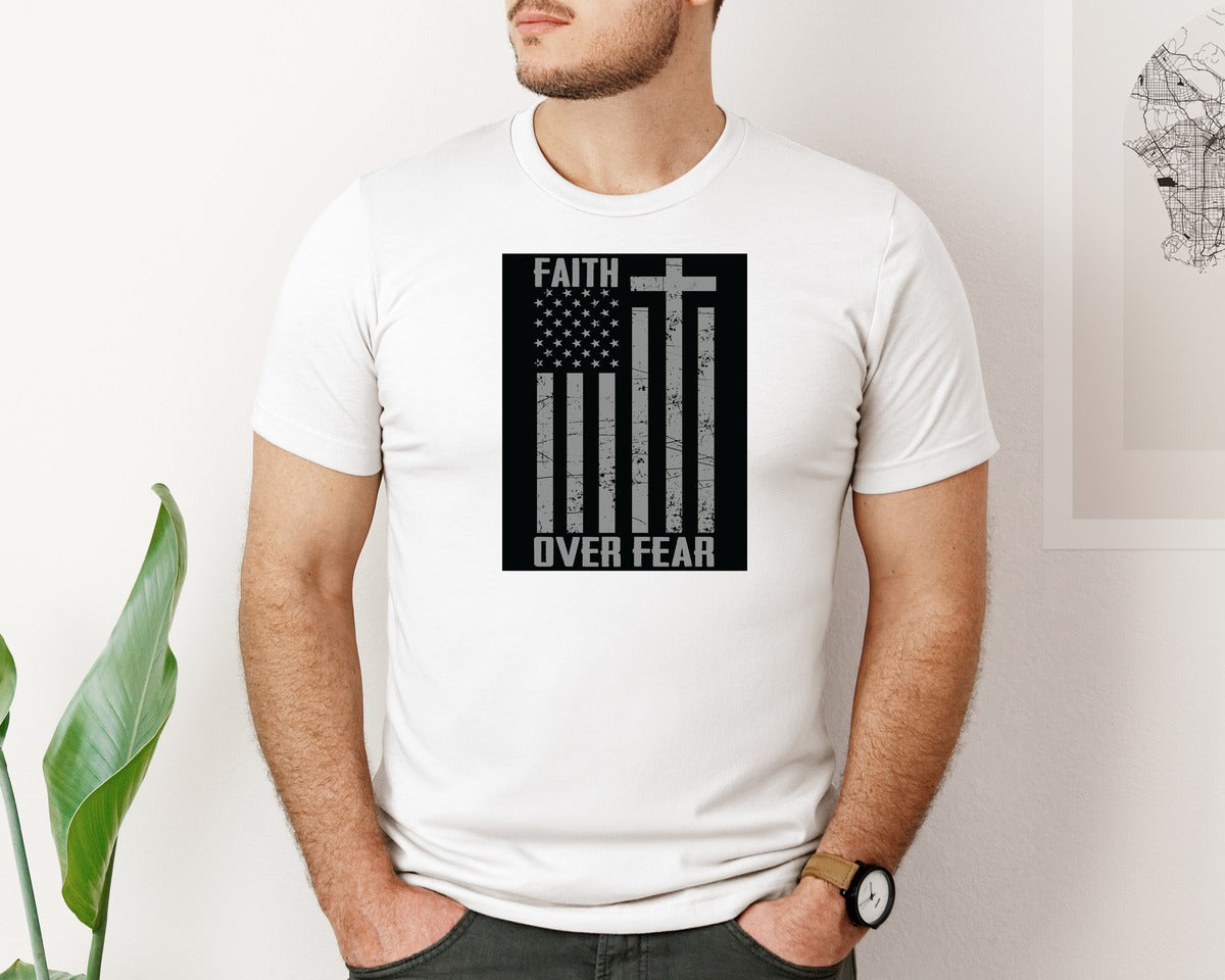 brand:Bella Canvas|color:White|Faith Over Fear Usa Flag Usa Flag 2 Graphic T-Shirt