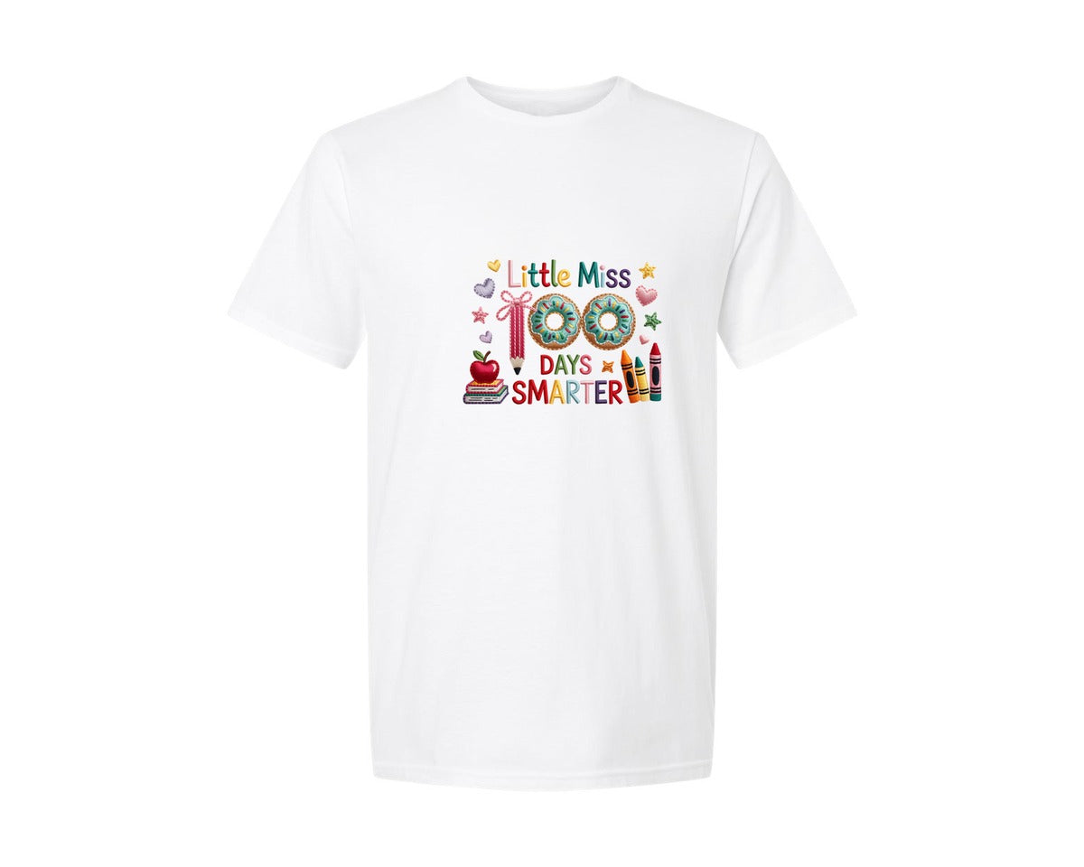 brand:Generic|color:White|Little Miss 100 Days Smarter 35 Graphic T-Shirt