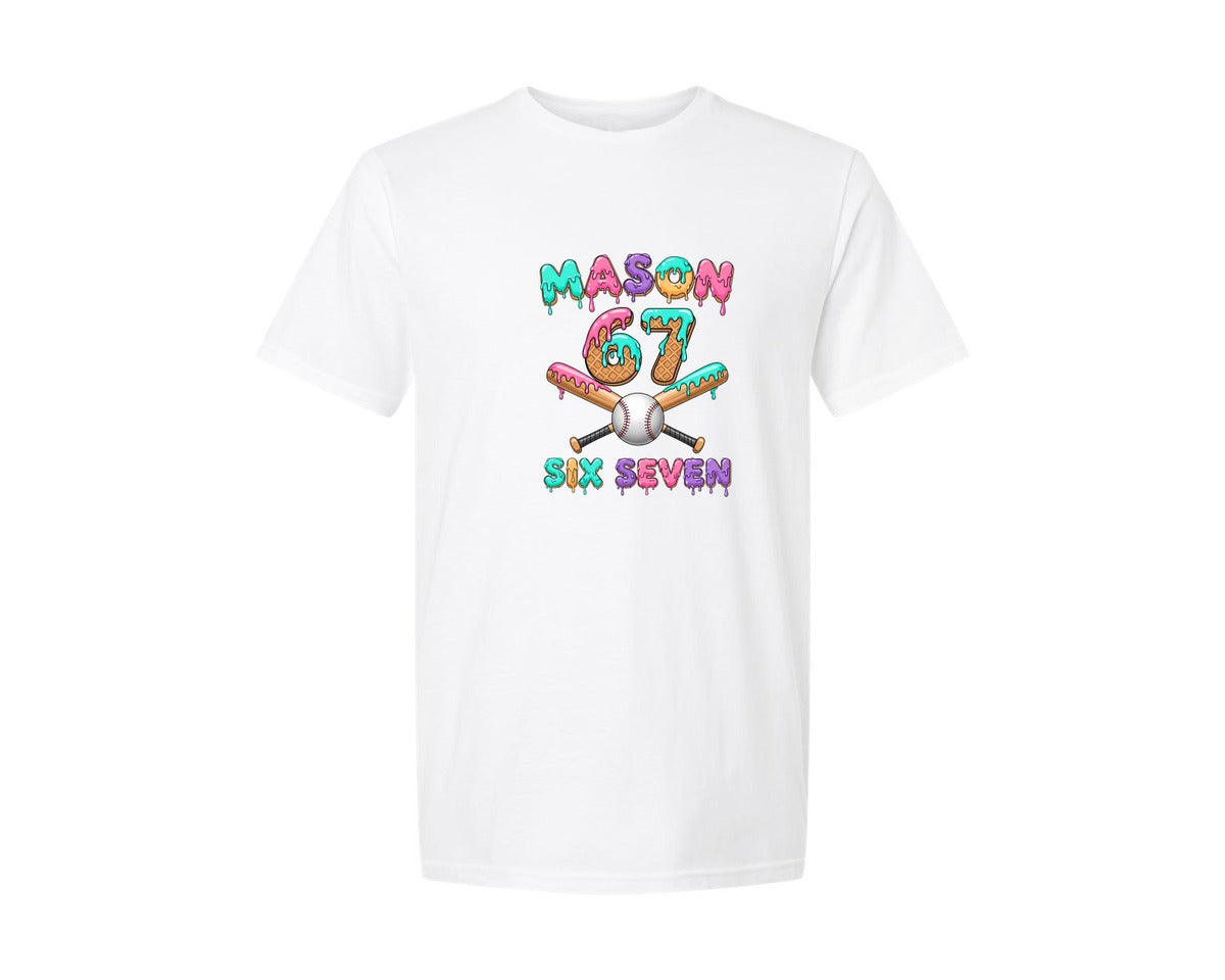 brand:Generic|color:White|Mason 67 Baseball Dripping Ice Cream Graphic T-Shirt