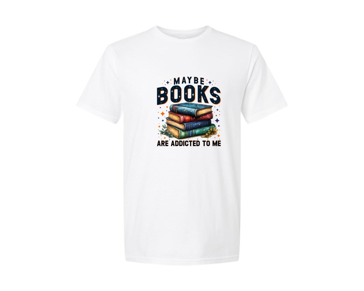 brand:Generic|color:White|Maybe Books Are Addicted To Me 6 Graphic T-Shirt
