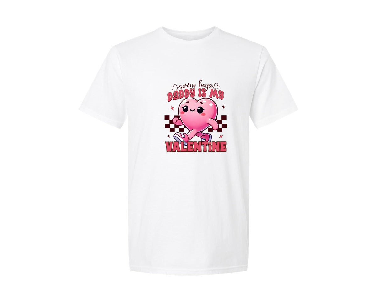 brand:Generic|color:White|Sorry Boys Daddy Is My Valentine Design Graphic T-Shirt