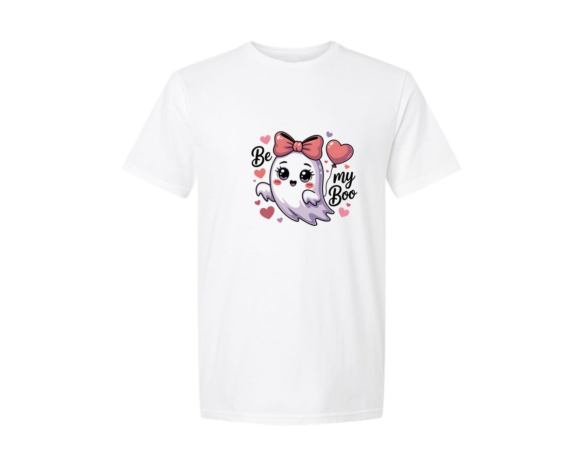 brand:Generic|color:White|Valentines Day Ghost Be My Boo Graphic T-Shirt