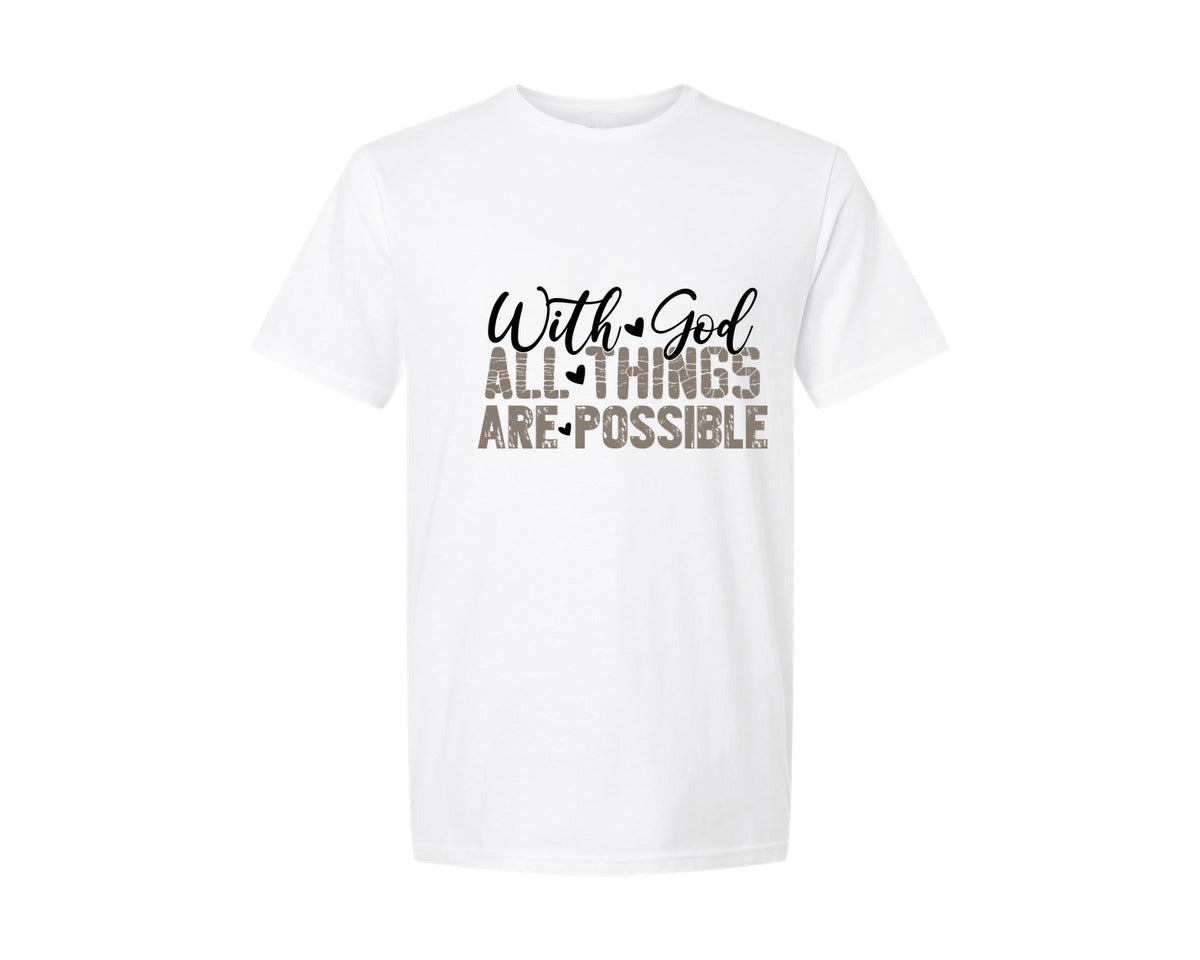 brand:Generic|color:White|With God All Things Possible G O D Graphic T-Shirt
