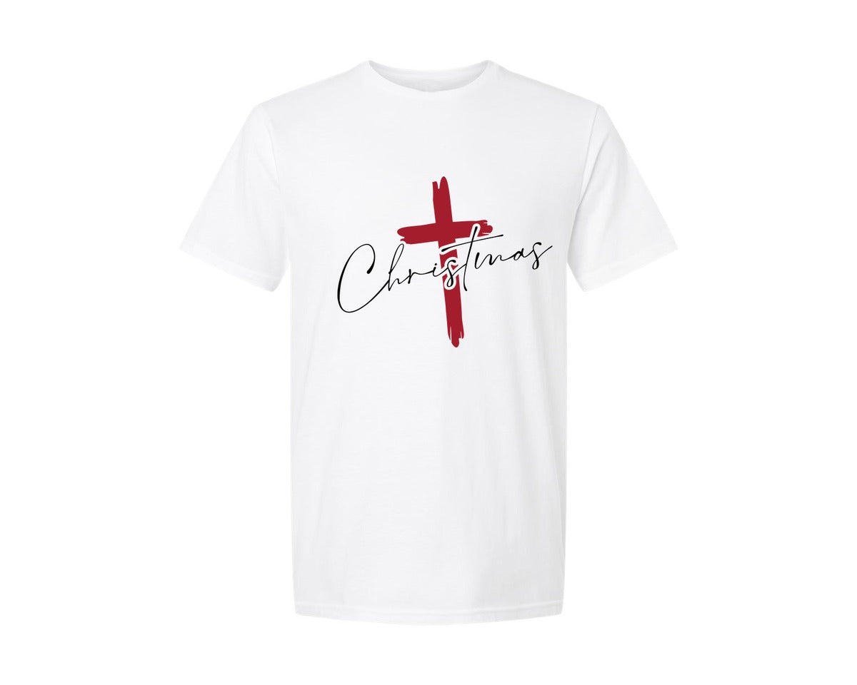 brand:Generic|color:White|Christmas Cross Christian Christmas Graphic T-Shirt