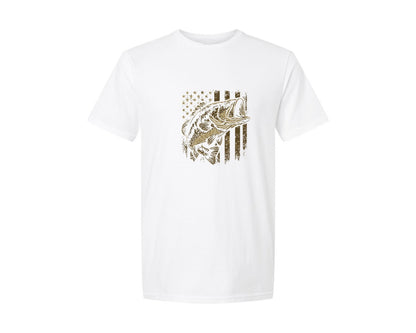brand:Generic|color:White|Vintage American Flag And Bass Fishing Graphic T-Shirt