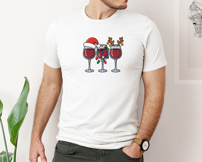 brand:Bella Canvas|color:White|Christmas Wine Glass Holiday Drink Graphic T-Shirt
