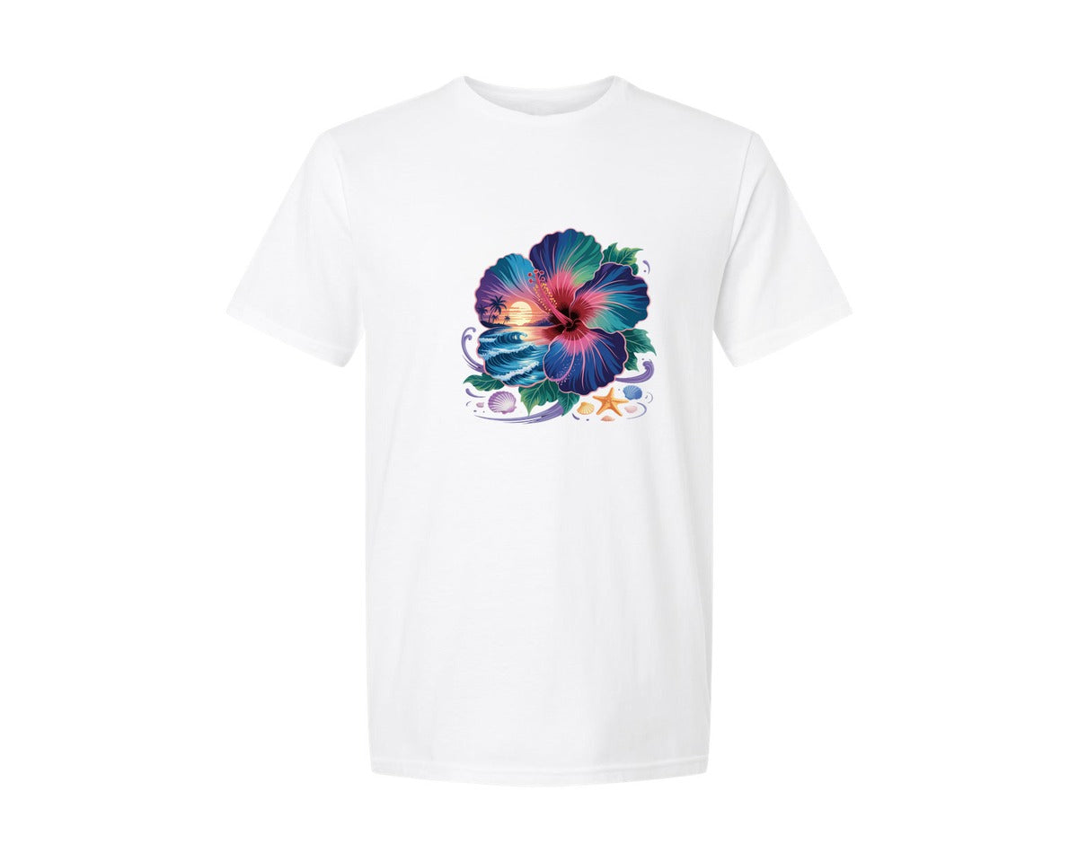 brand:Generic|color:White|Tropical Sunset Palm Tree Graphic T-Shirt