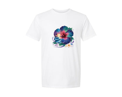 brand:Generic|color:White|Tropical Sunset Palm Tree Graphic T-Shirt