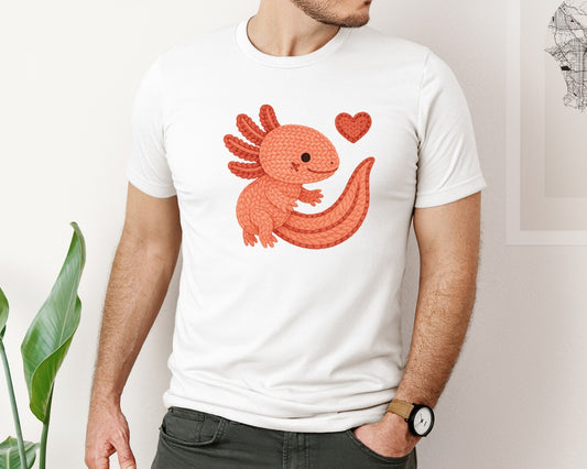 Faux Crochet Axolotl Cute Valentine Graphic T-Shirt