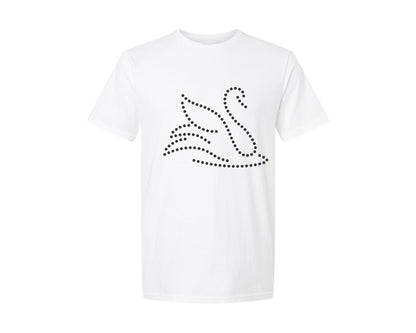 brand:Generic|color:White|Rhinestone Template Design Swan Graphic T-Shirt