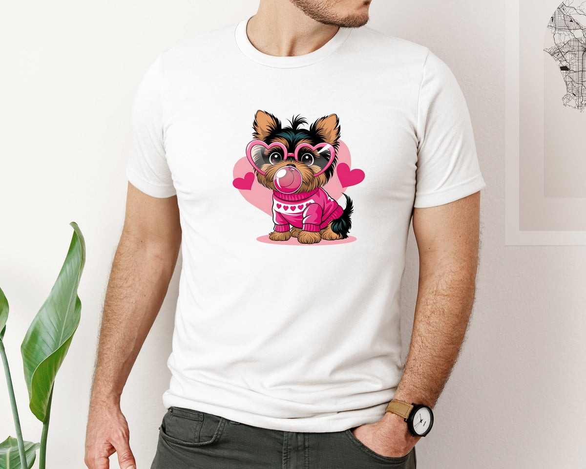 brand:Bella Canvas|color:White|Valentines Yorkie In Heart 3 Graphic T-Shirt