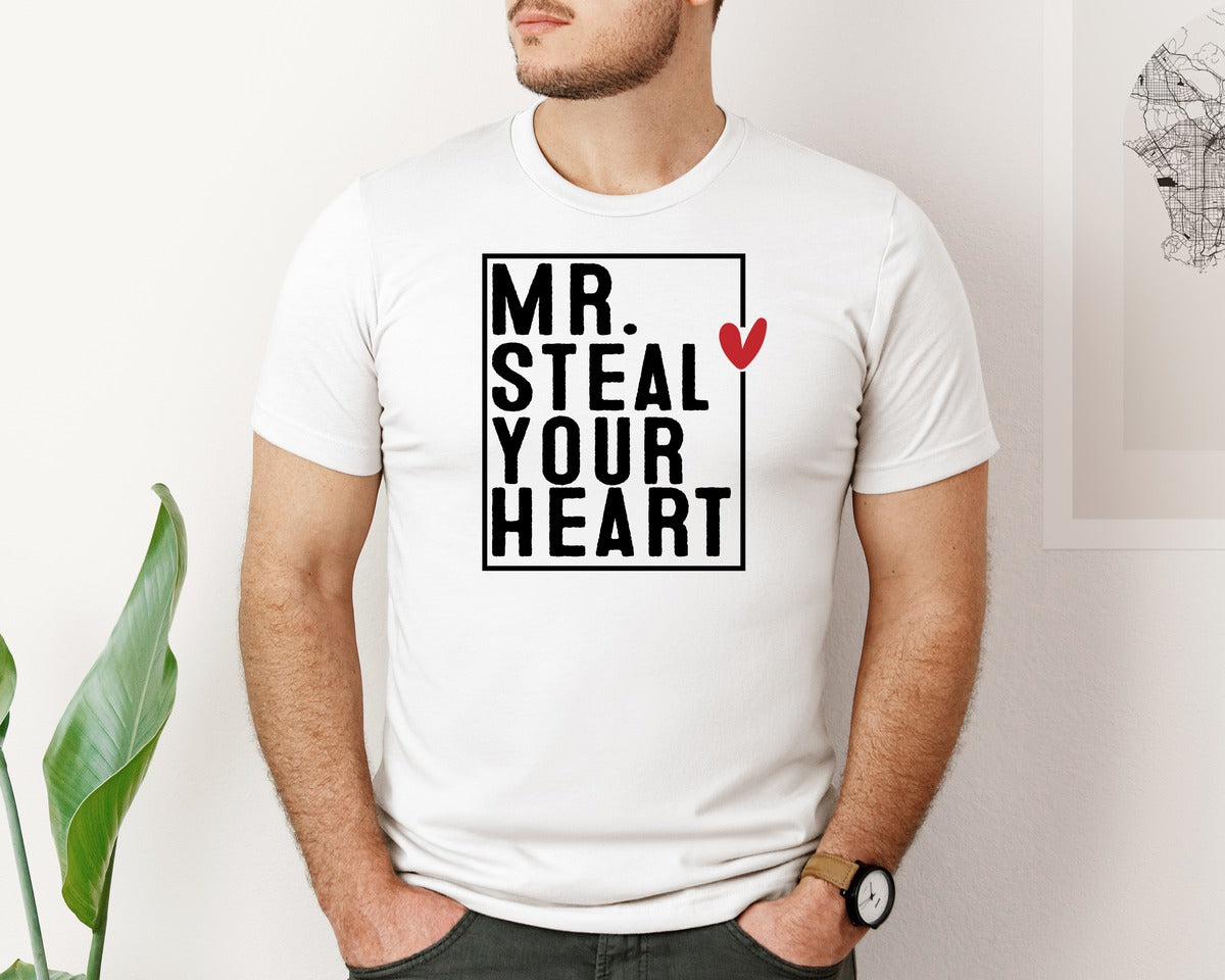 brand:Bella Canvas|color:White|Mr Steal Your Heart Boys Valentine 3 Graphic T-Shirt