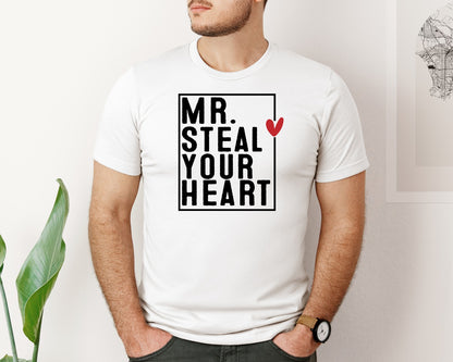 brand:Bella Canvas|color:White|Mr Steal Your Heart Boys Valentine 3 Graphic T-Shirt
