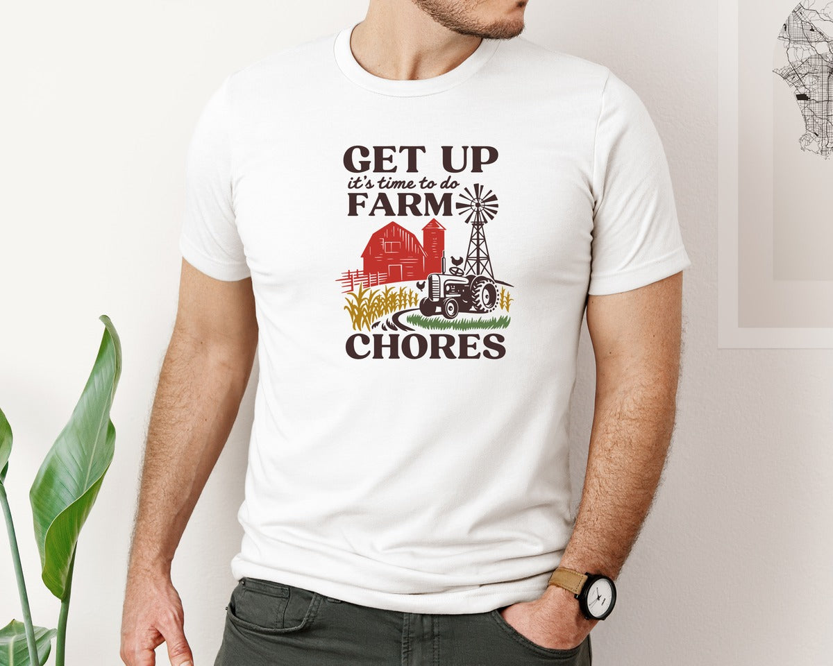brand:Bella Canvas|color:White|Get Up Its Time To Do Farm Chores 2 Graphic T-Shirt