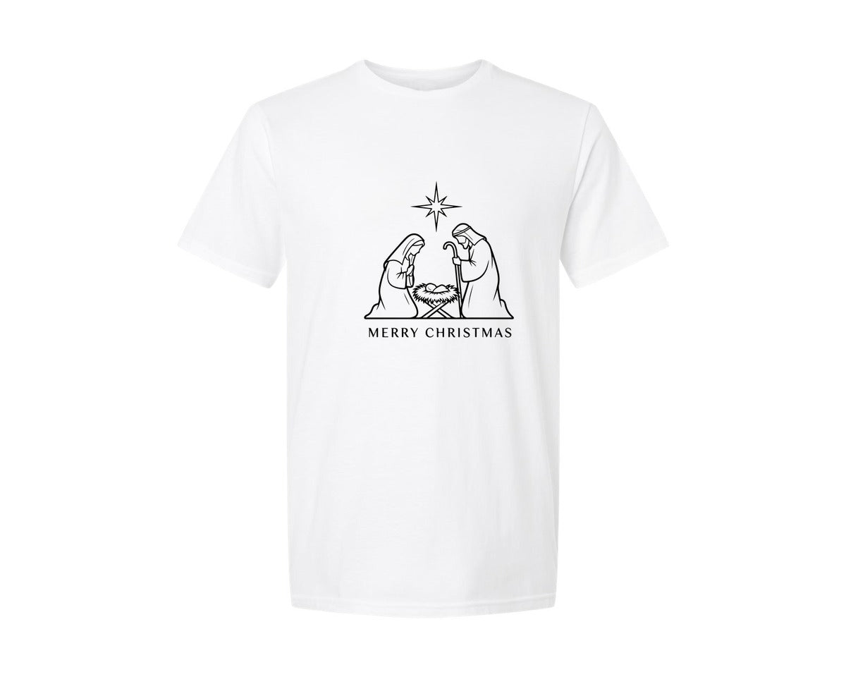 brand:Generic|color:White|Marry Joseph And Baby Jesus With A Star Graphic T-Shirt