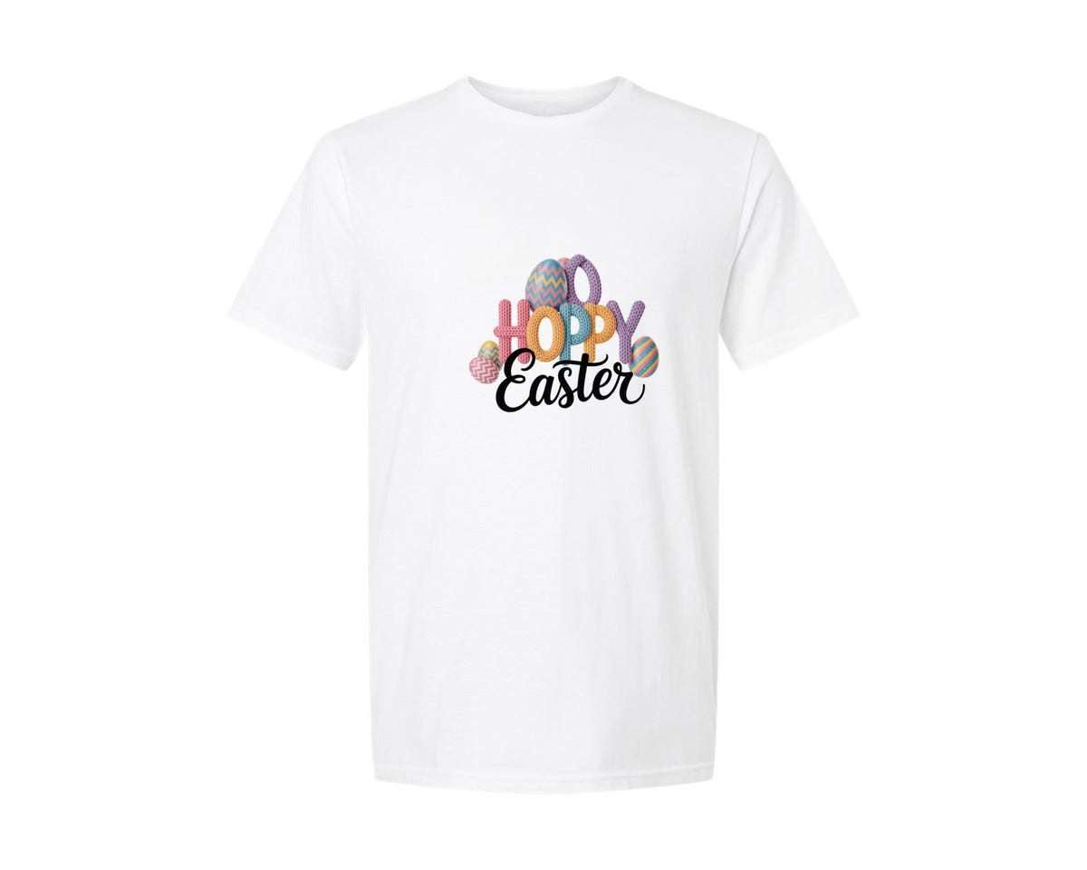 brand:Generic|color:White|Faux Yarn Crochet Happy Easter 4 Graphic T-Shirt