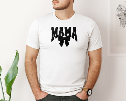 brand:Bella Canvas|color:White|Faux Yarn Mama Coquette Bow Graphic T-Shirt