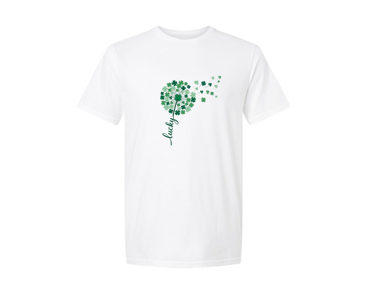 brand:Generic|color:White|Lucky Shamrock Dandelion Graphic T-Shirt