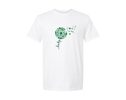 brand:Generic|color:White|Lucky Shamrock Dandelion Graphic T-Shirt