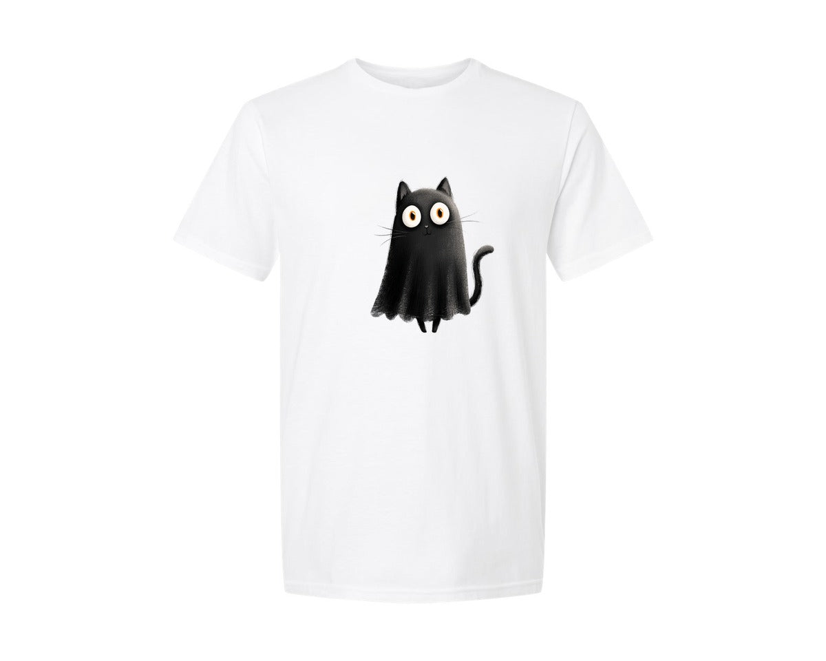 brand:Generic|color:White|Halloween Ghost And Cat 24 Graphic T-Shirt