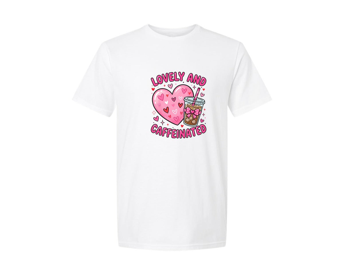 brand:Generic|color:White|Cute Valentine Iced Coffee Graphic T-Shirt