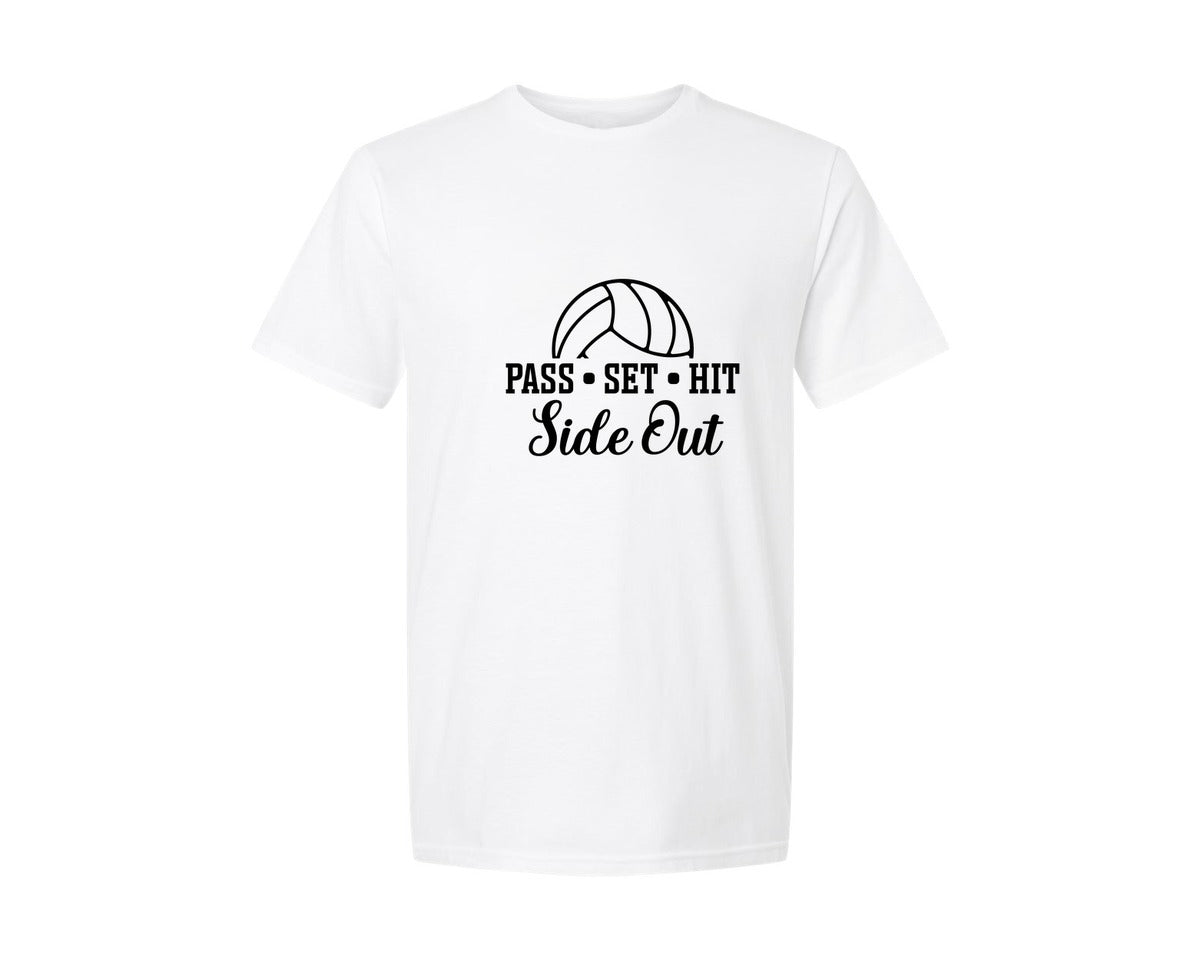 brand:Generic|color:White|Pass Set Hit Side Out Volleyball Mom Graphic T-Shirt