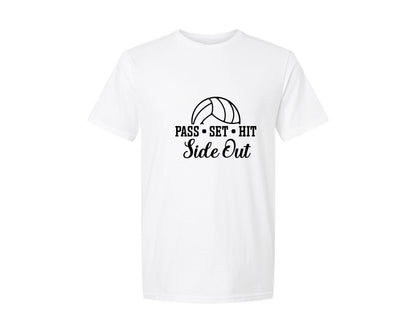 brand:Generic|color:White|Pass Set Hit Side Out Volleyball Mom Graphic T-Shirt
