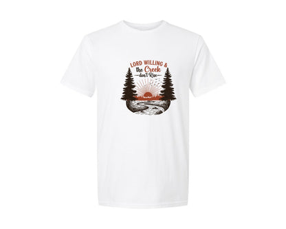 brand:Generic|color:White|Lord Willing The Creek Dont Rise Graphic T-Shirt
