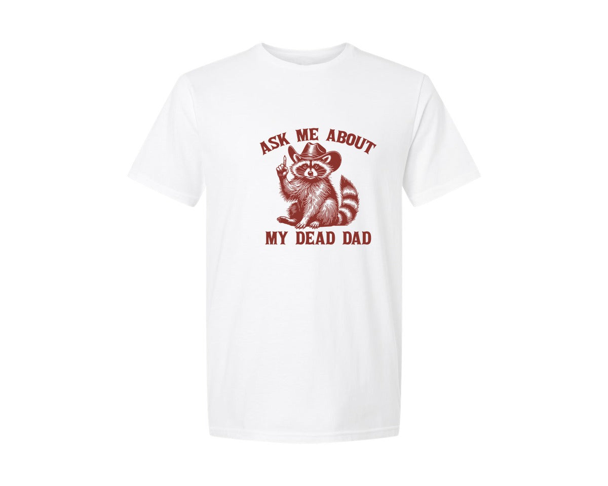 brand:Generic|color:White|Dead Dad Club Unhinged Meme Raccoon Graphic T-Shirt