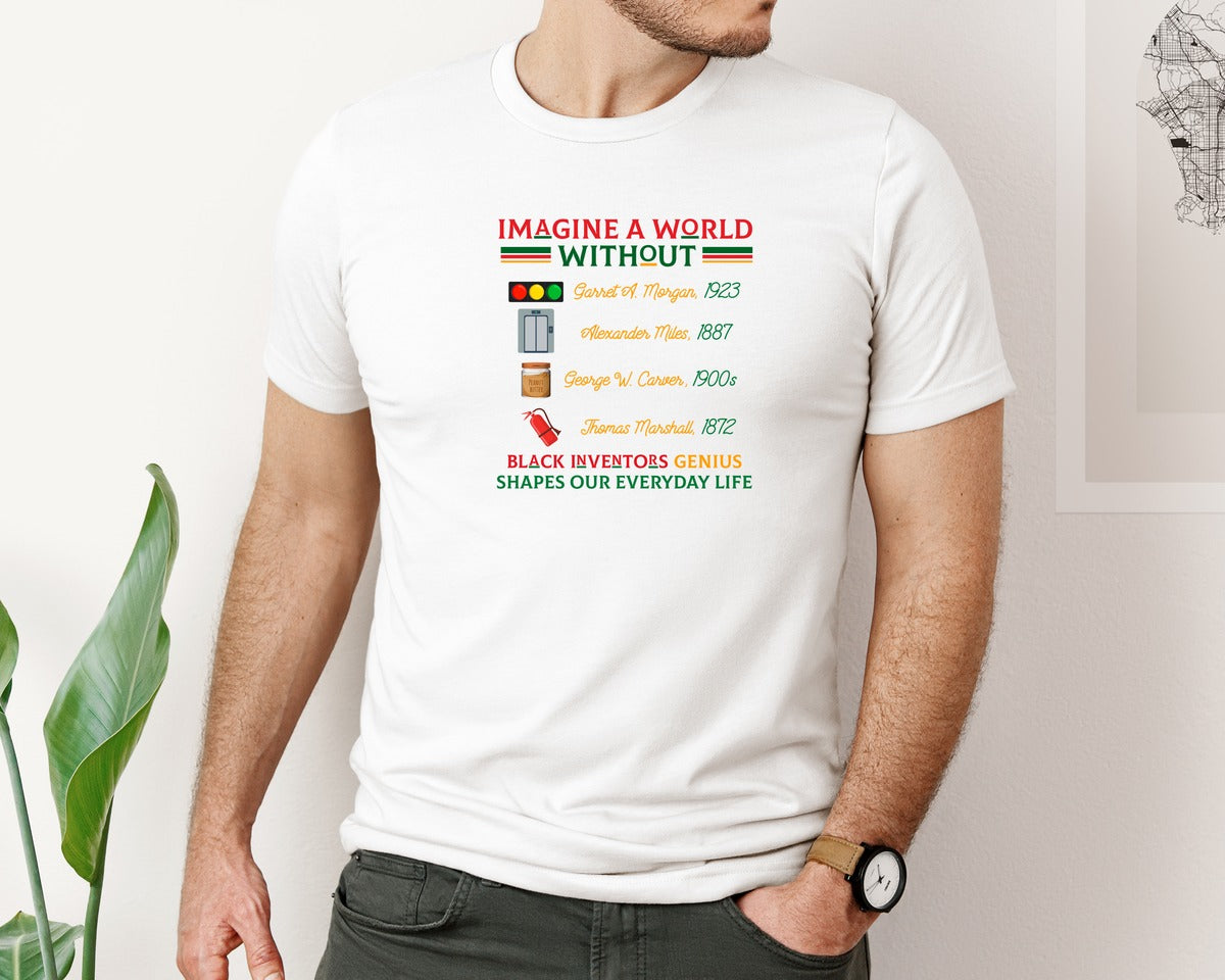 brand:Bella Canvas|color:White|Black Inventors Genius Black History Graphic T-Shirt