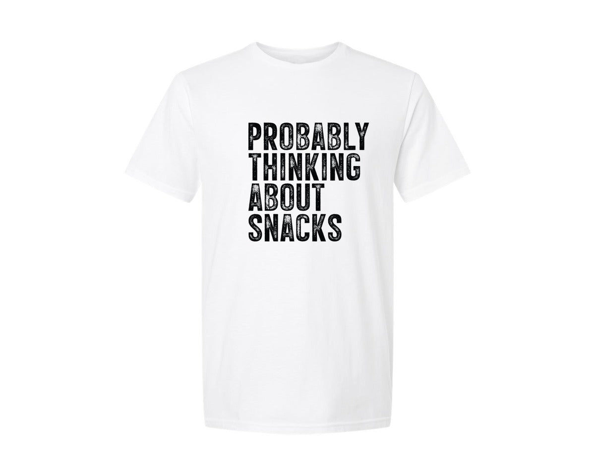 brand:Generic|color:White|Thinking About Snacks Graphic T-Shirt