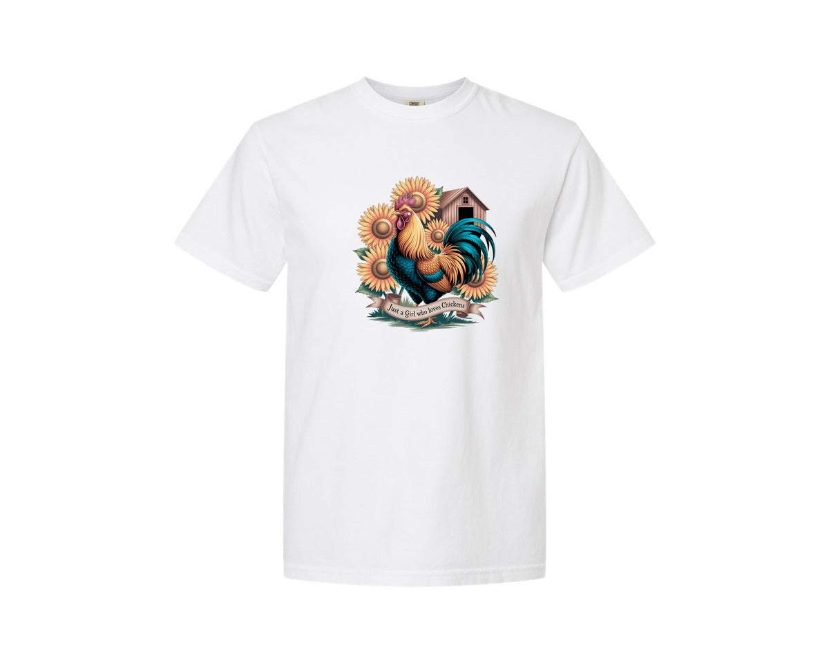brand:Comfort Colors|color:White|Just A Girl Who Loves Chickens 10 Graphic T-Shirt