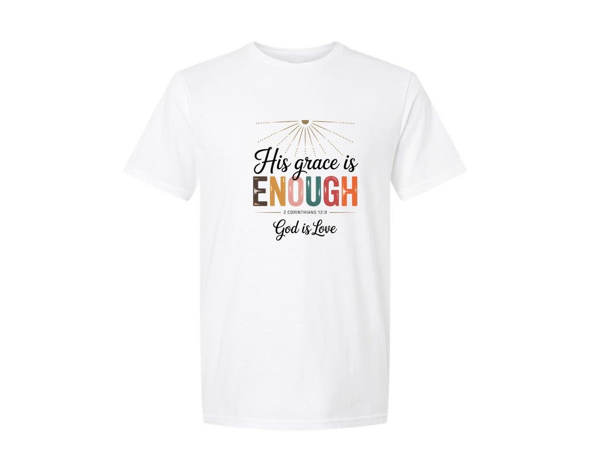 brand:Generic|color:White|His Grace Is Enough God Is Love Graphic T-Shirt
