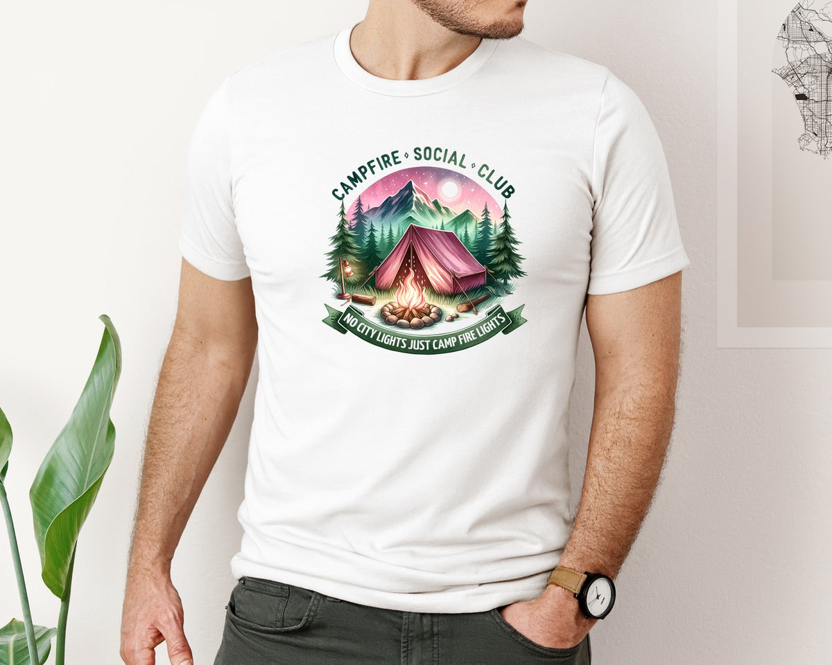 brand:Bella Canvas|color:White|Campfire Social Club Camping Graphic T-Shirt